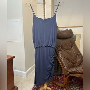 Revolve Krisa Sz S Ruched Spaghetti Strap Asymmetrical Gathered Waist Dress Blue